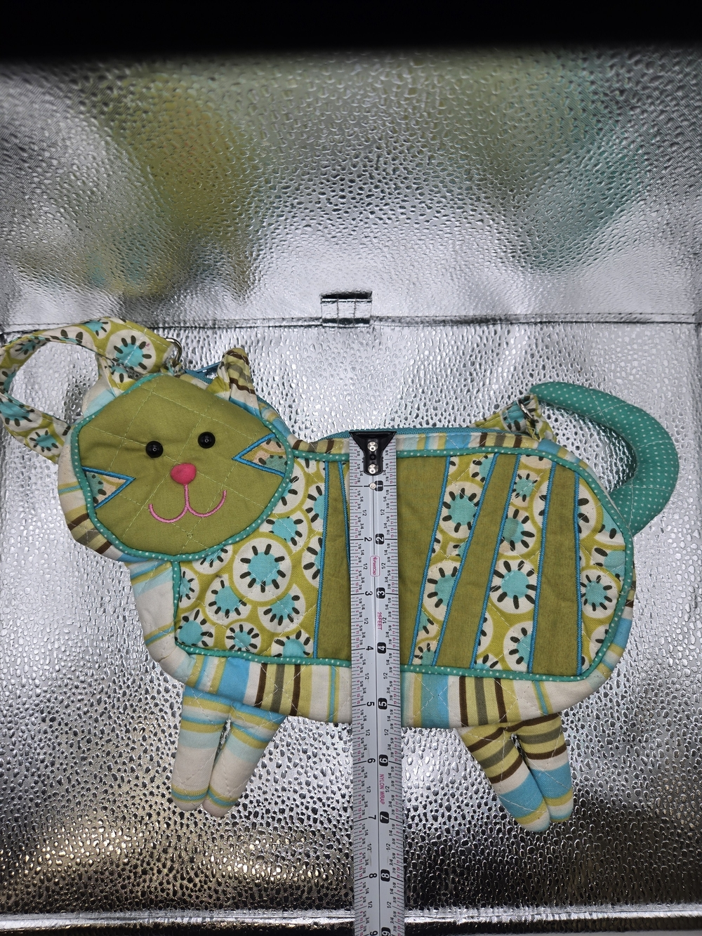 Sassy Pet Saks Whimsical Quilted Cat Crossbody Bag in Lime & Teal - Picture 8 of 8